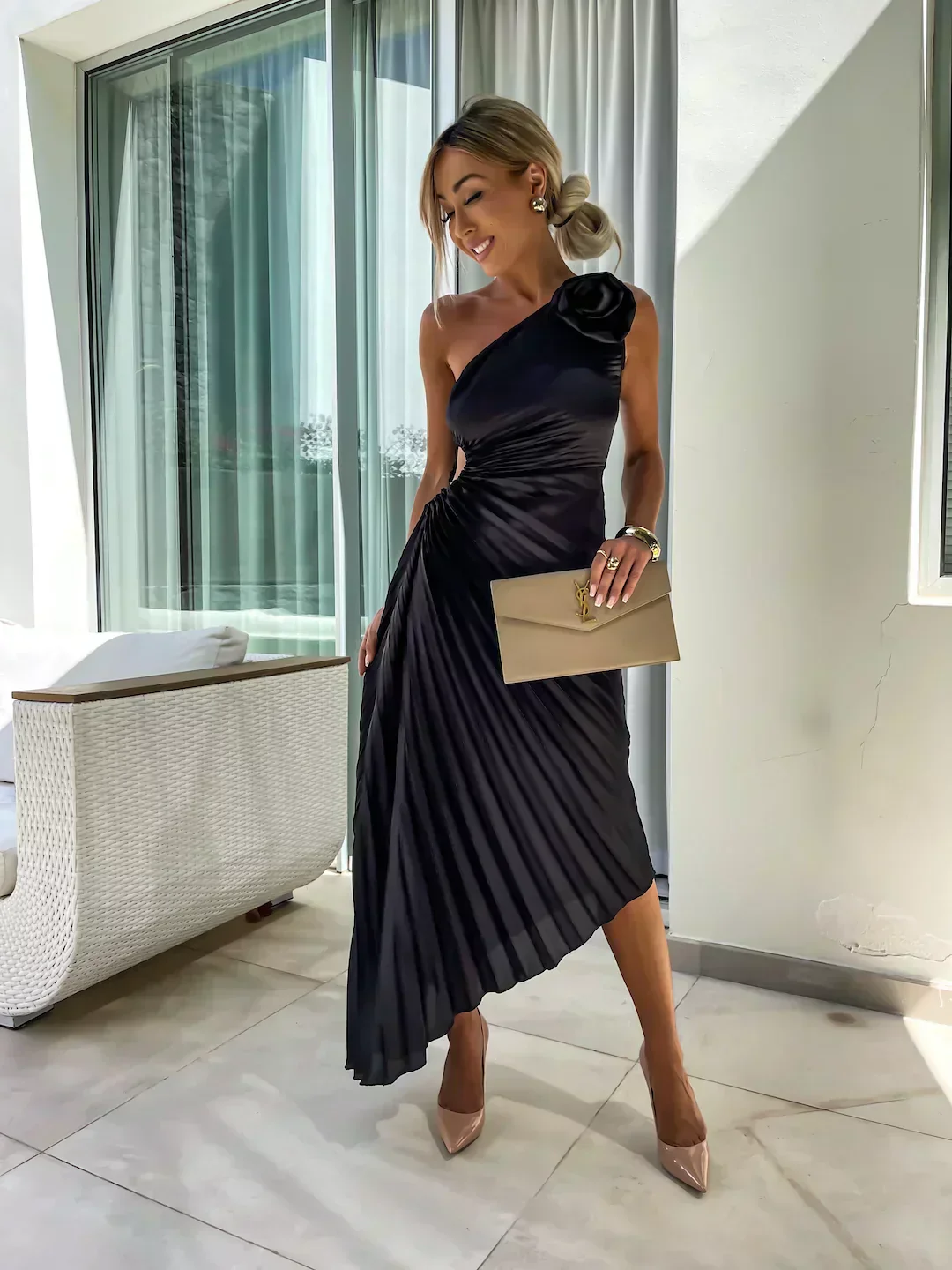 Robe de soirée plissée à une épaule pour femme – Élégance et raffinement pour événements et soirées - Image 5