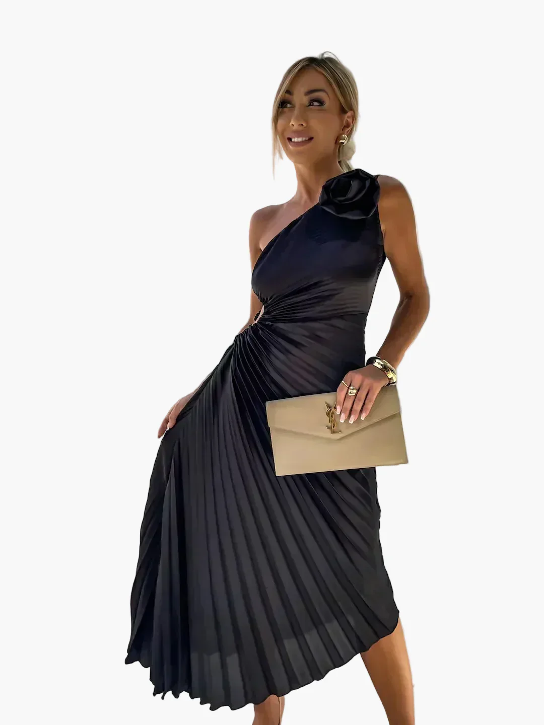 Robe de soirée plissée à une épaule pour femme – Élégance et raffinement pour événements et soirées - Image 6