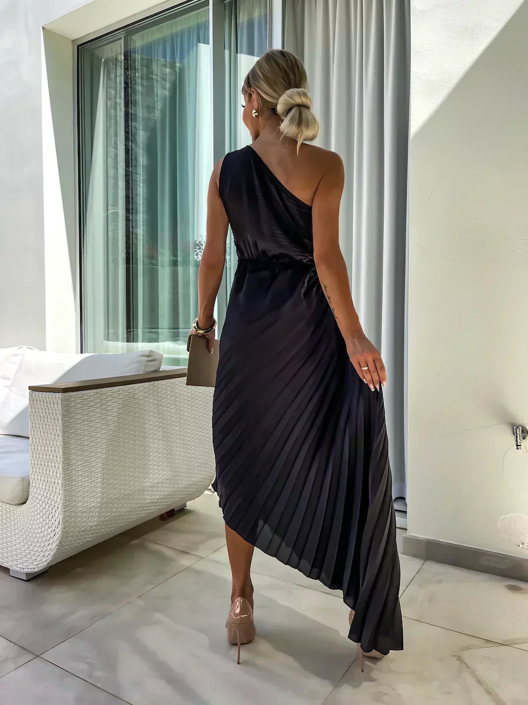 Robe de soirée plissée à une épaule pour femme – Élégance et raffinement pour événements et soirées - Image 7
