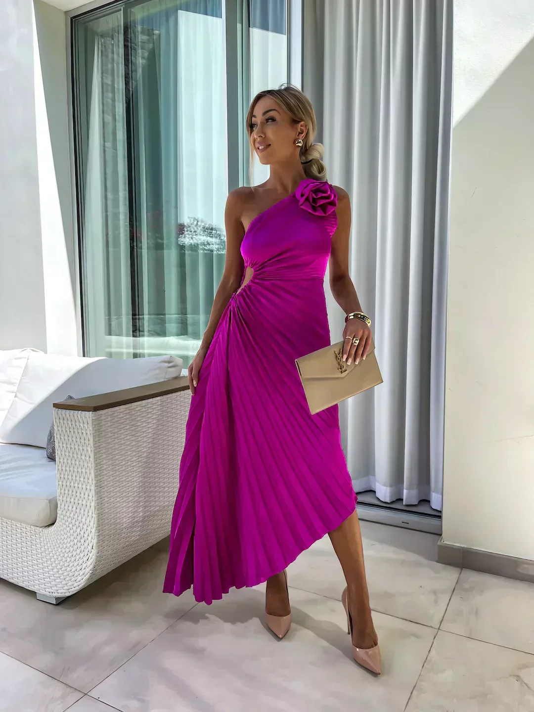 Robe de soirée plissée à une épaule pour femme – Élégance et raffinement pour événements et soirées - Image 8