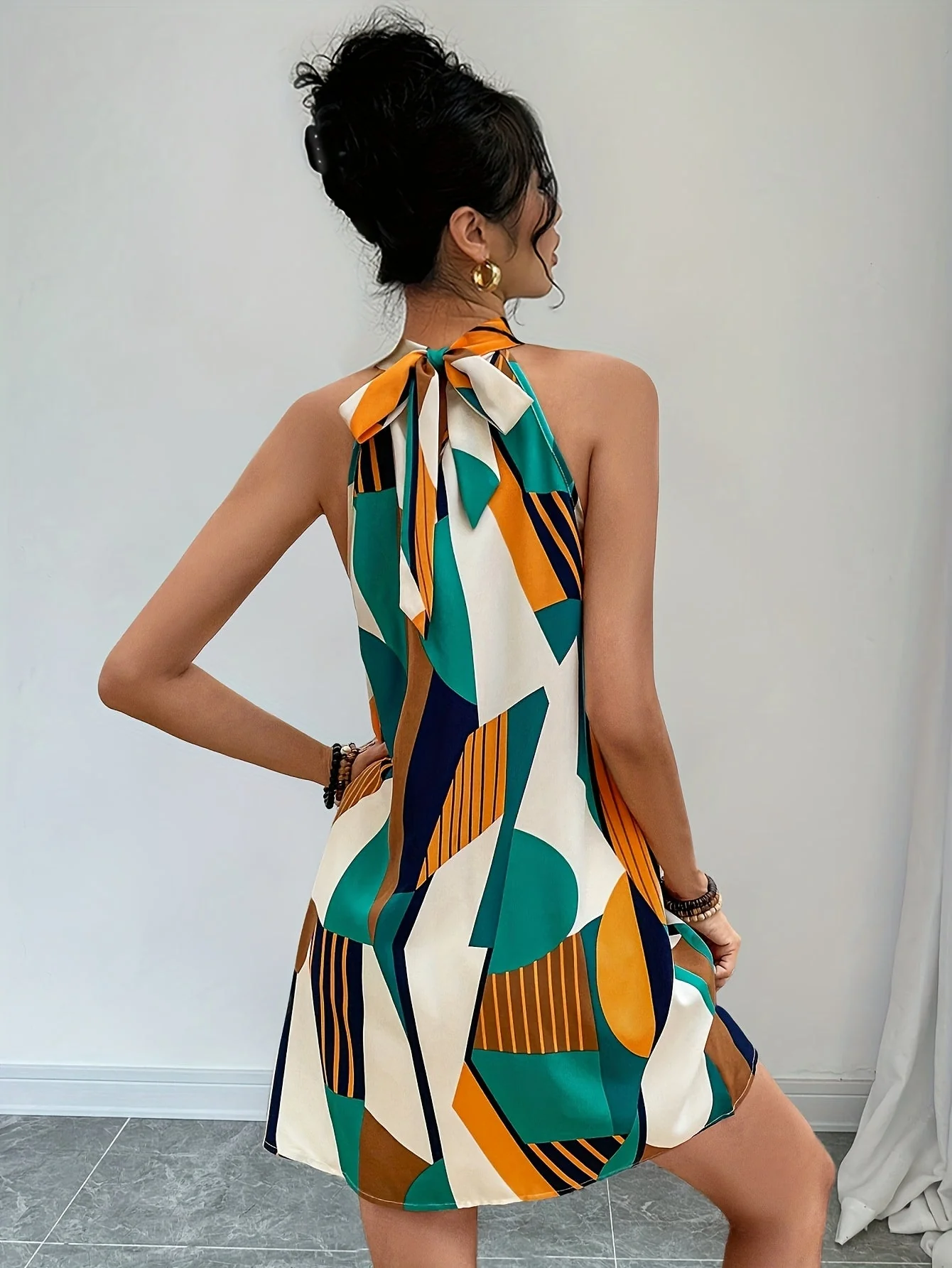 Robe trapèze élégante à imprimé artistique pour femme, style estival décontracté - Image 5