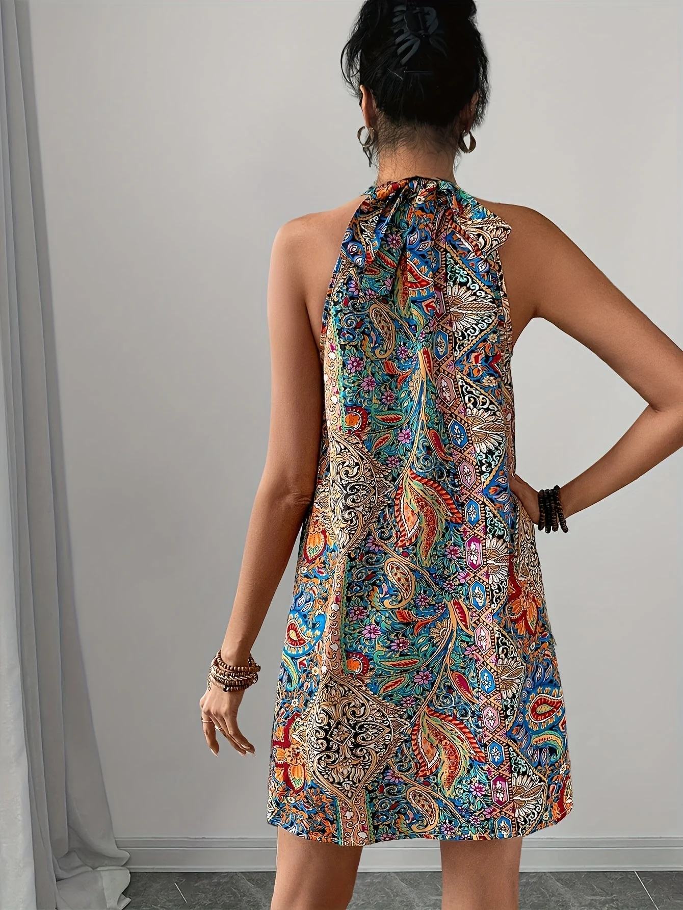 Robe trapèze élégante à imprimé artistique pour femme, style estival décontracté - Image 6