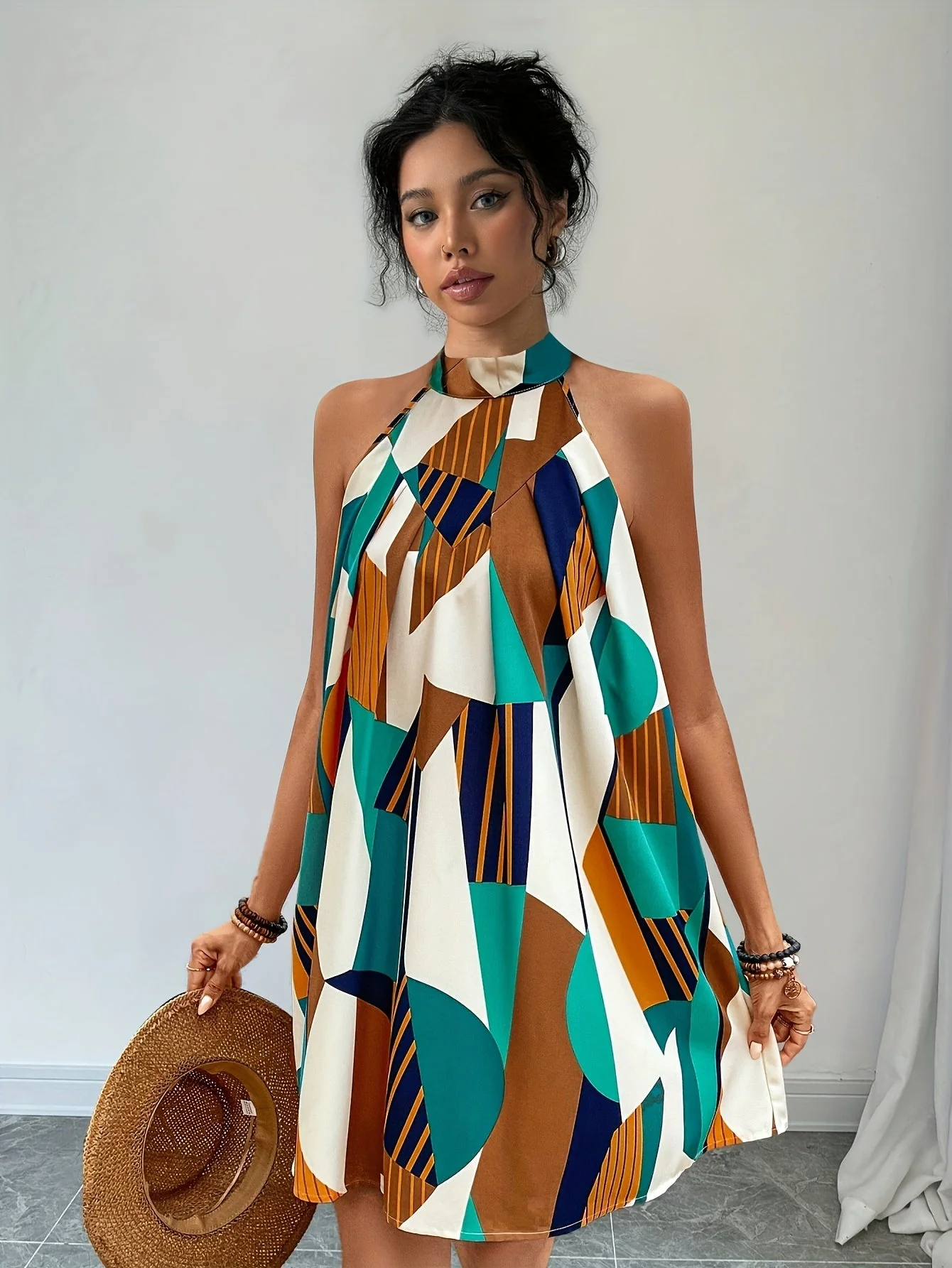 Robe trapèze élégante à imprimé artistique pour femme, style estival décontracté - Image 9