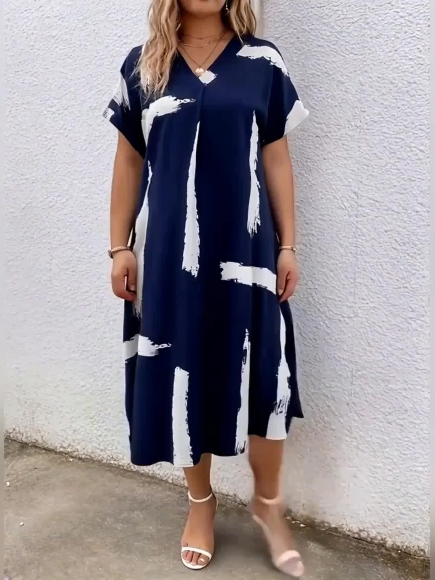 Robe tunique élégante pour femme à imprimé artistique, style décontracté chic - Image 7