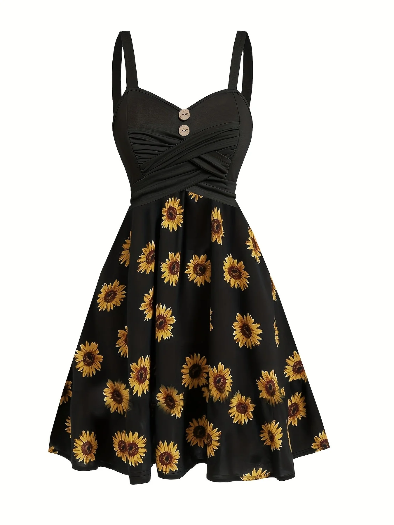 Robe vintage femme style rétro à bretelles, motif tournesol, idéale pour l'été et les occasions décontractées - Image 2