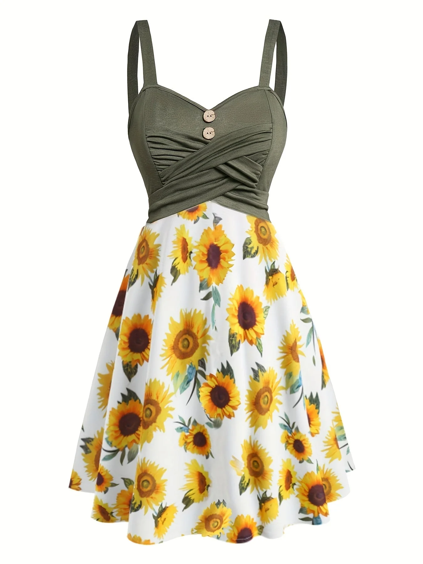 Robe vintage femme style rétro à bretelles, motif tournesol, idéale pour l'été et les occasions décontractées - Image 3