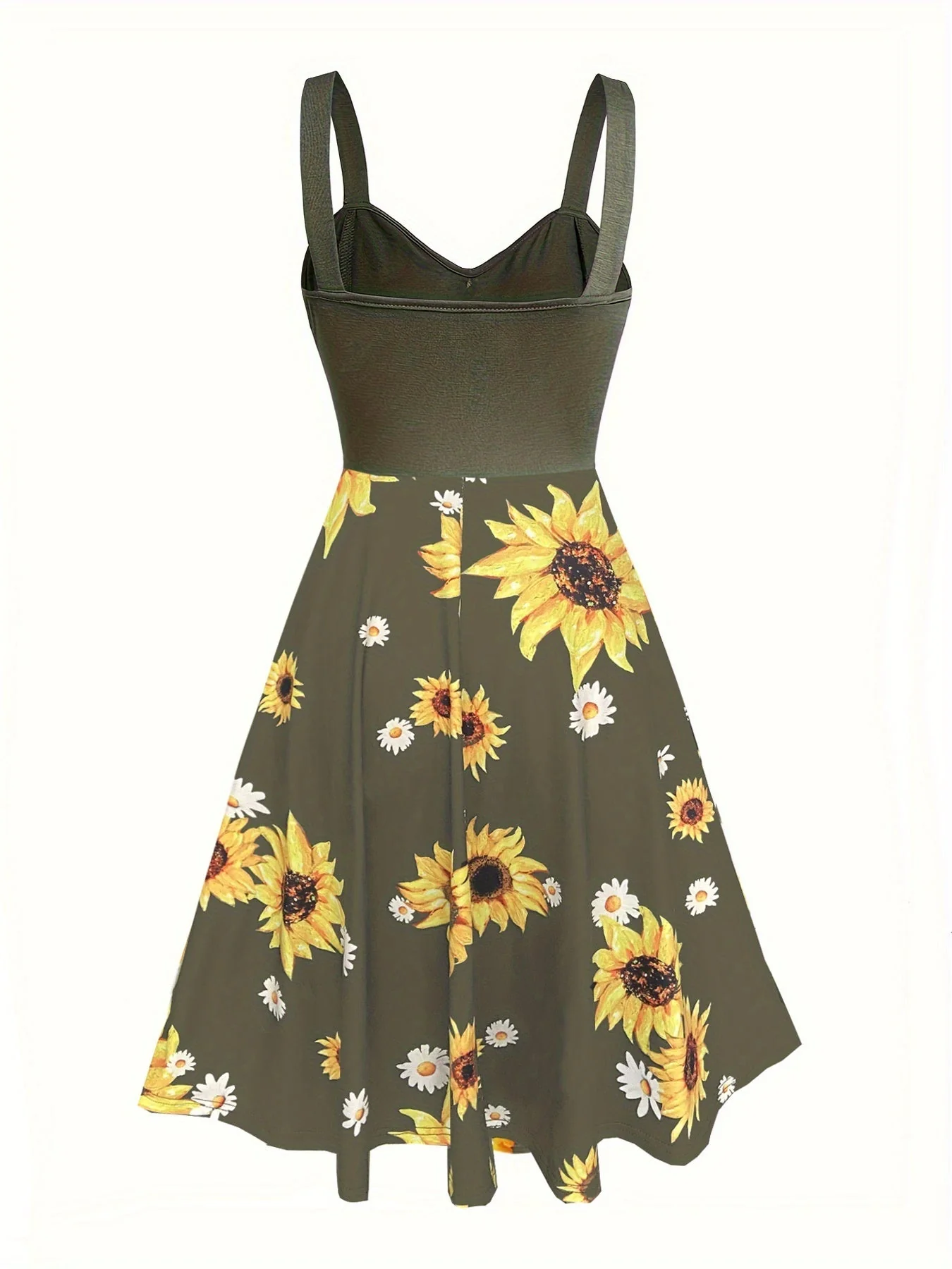Robe vintage femme style rétro à bretelles, motif tournesol, idéale pour l'été et les occasions décontractées - Image 4