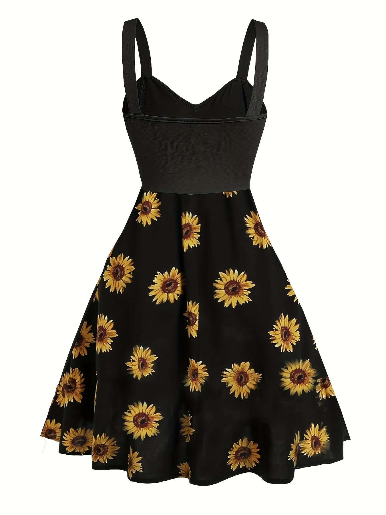 Robe vintage femme style rétro à bretelles, motif tournesol, idéale pour l'été et les occasions décontractées - Image 5
