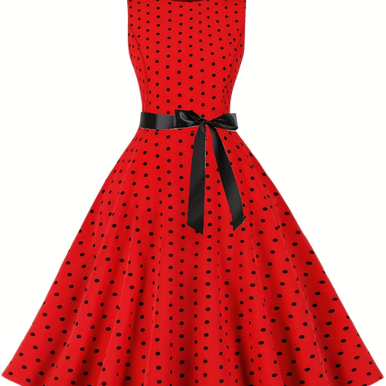 Robe vintage à pois sans manches pour femme, style rétro évasé, idéale pour l'été et les occasions spéciales - Image 12