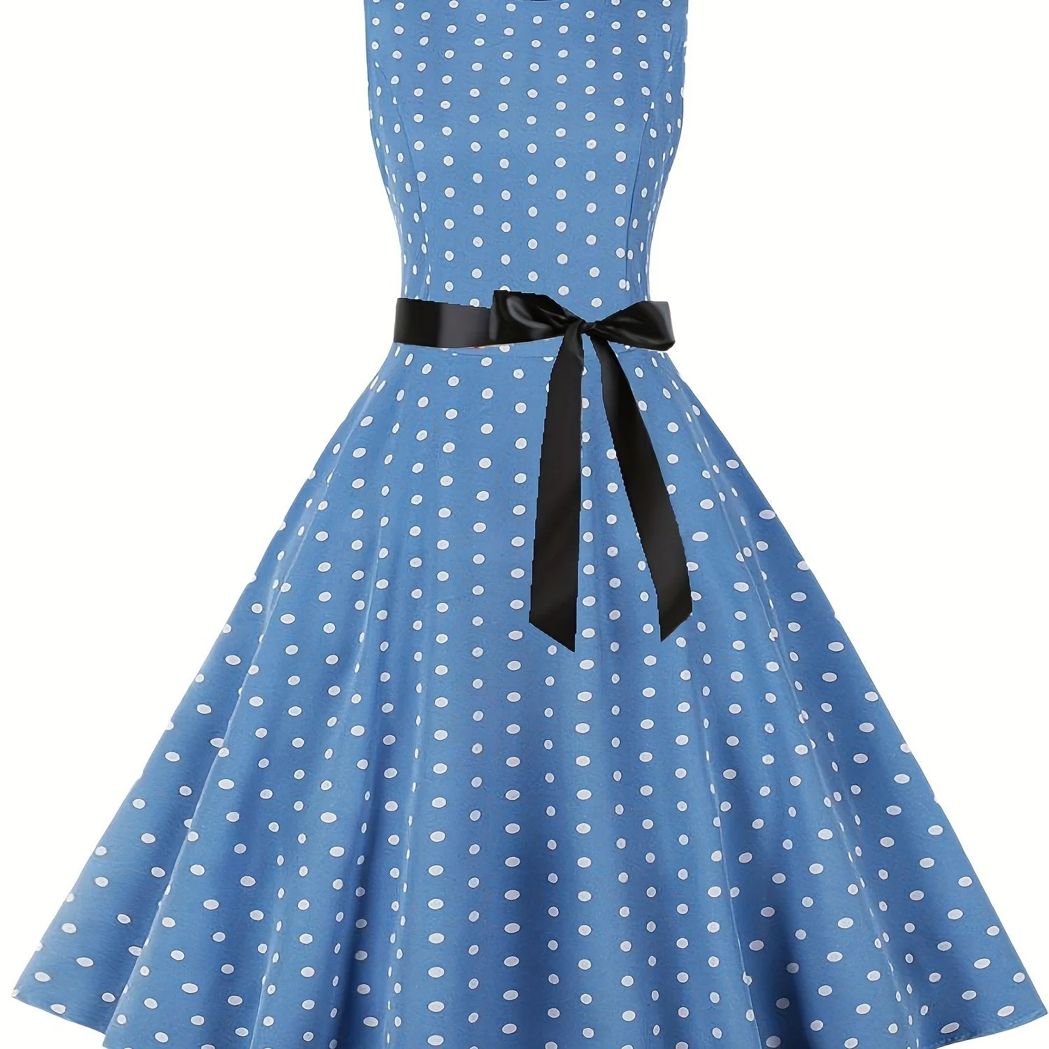 Robe vintage à pois sans manches pour femme, style rétro évasé, idéale pour l'été et les occasions spéciales - Image 13