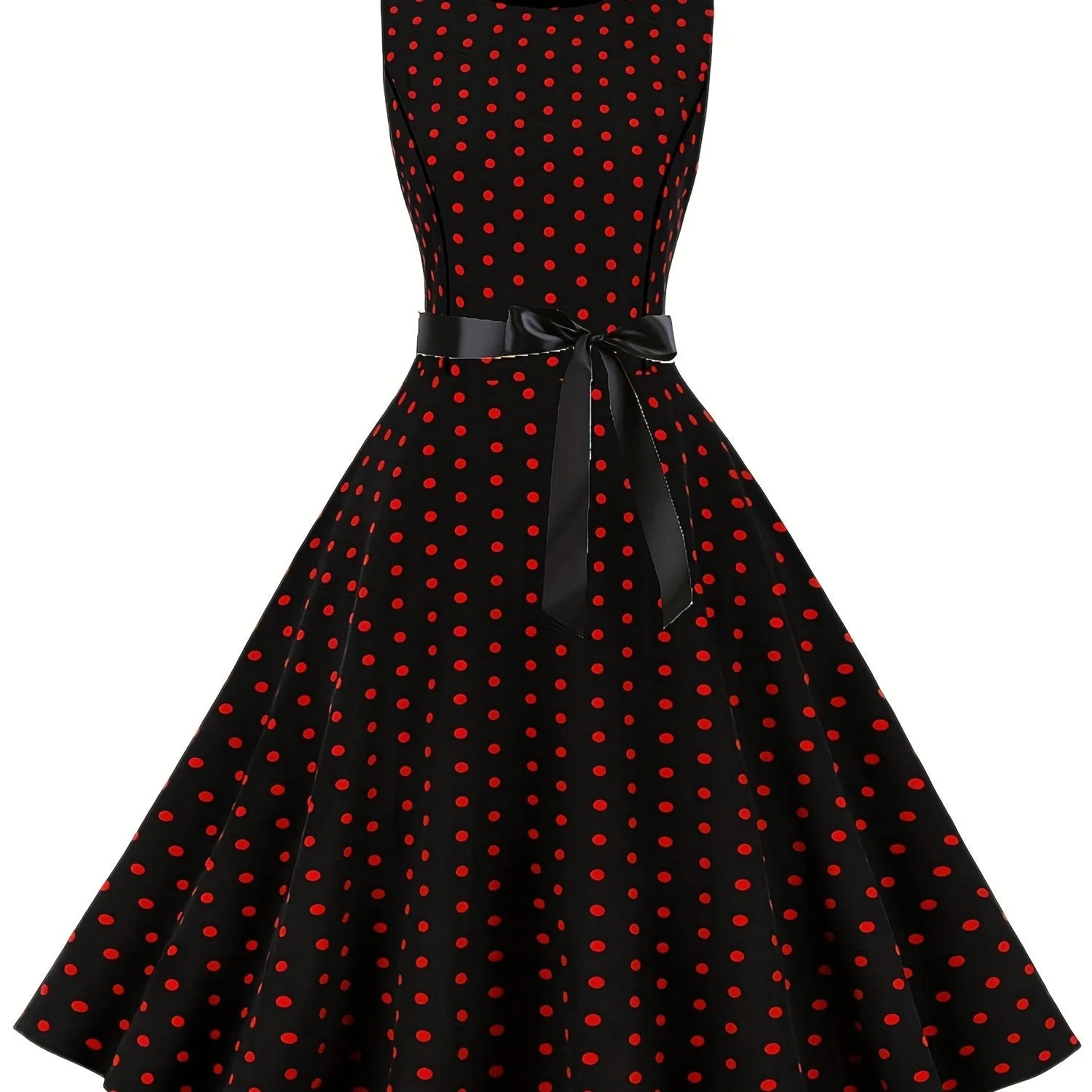 Robe vintage à pois sans manches pour femme, style rétro évasé, idéale pour l'été et les occasions spéciales - Image 15