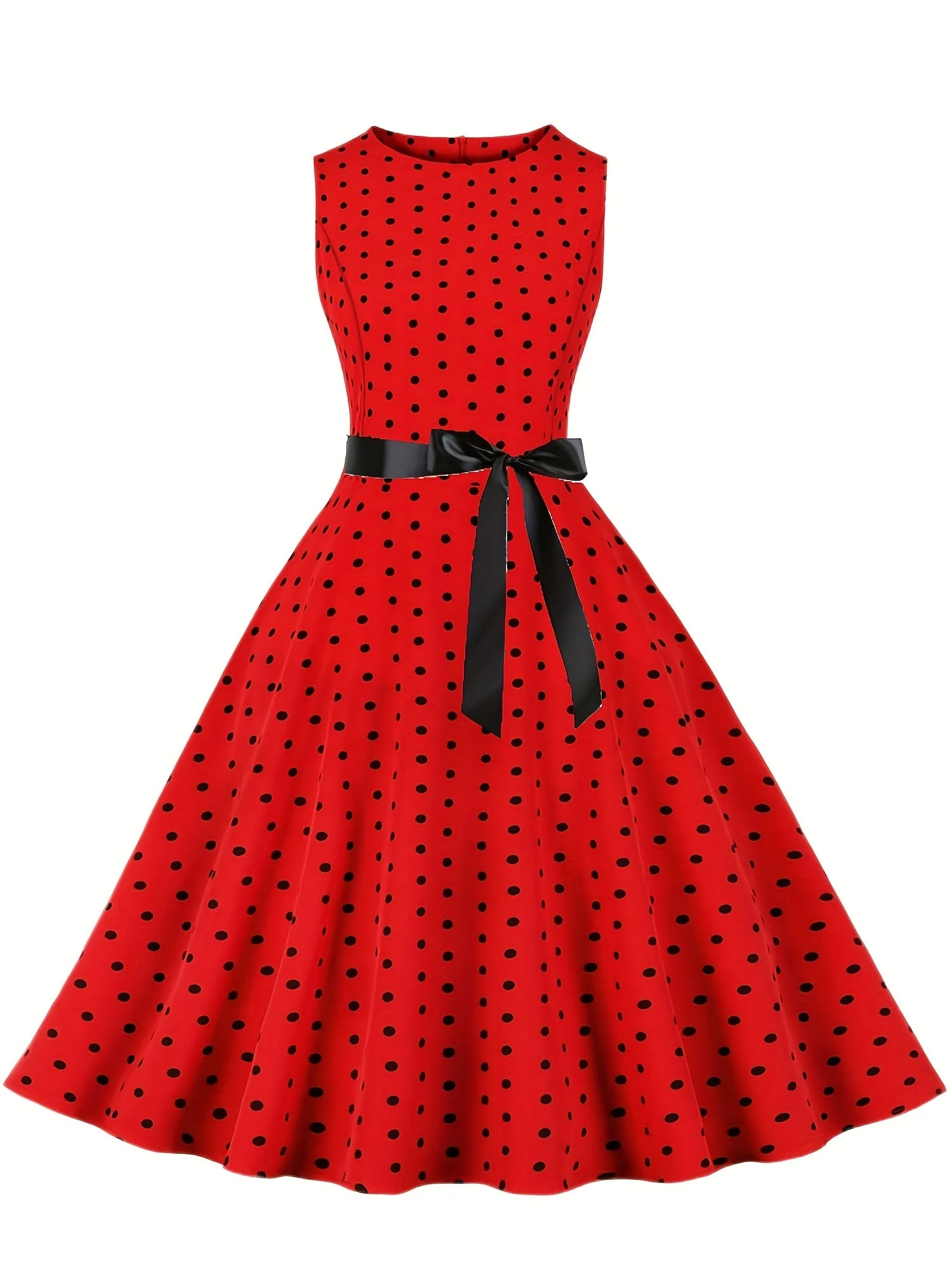 Robe vintage à pois sans manches pour femme, style rétro évasé, idéale pour l'été et les occasions spéciales - Image 2