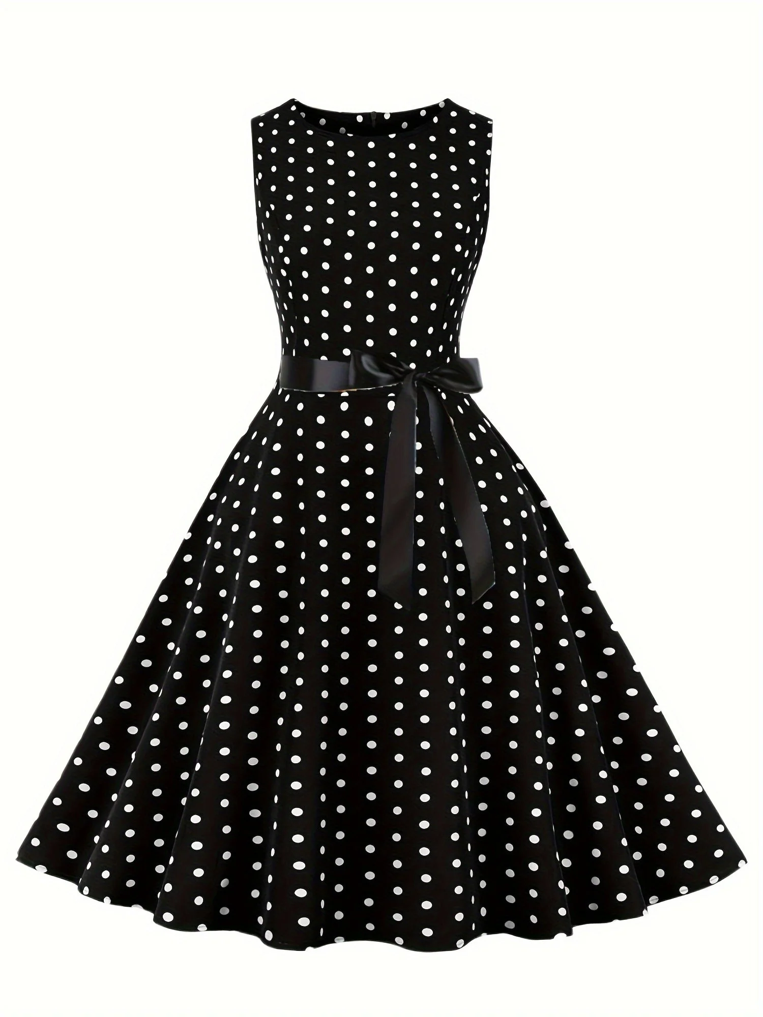 Robe vintage à pois sans manches pour femme, style rétro évasé, idéale pour l'été et les occasions spéciales - Image 3