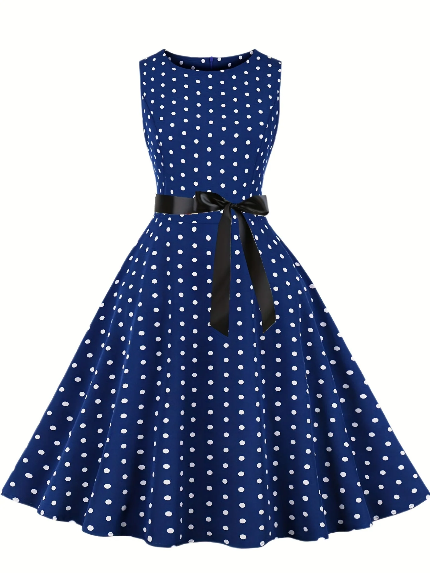 Robe vintage à pois sans manches pour femme, style rétro évasé, idéale pour l'été et les occasions spéciales - Image 4