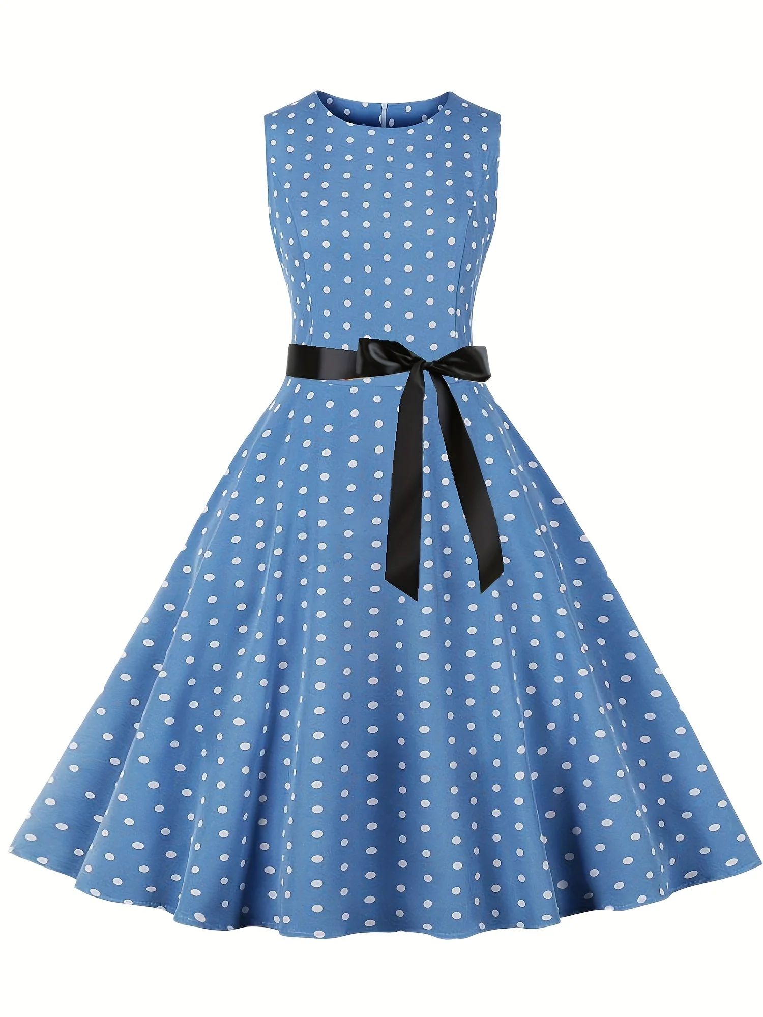 Robe vintage à pois sans manches pour femme, style rétro évasé, idéale pour l'été et les occasions spéciales - Image 5