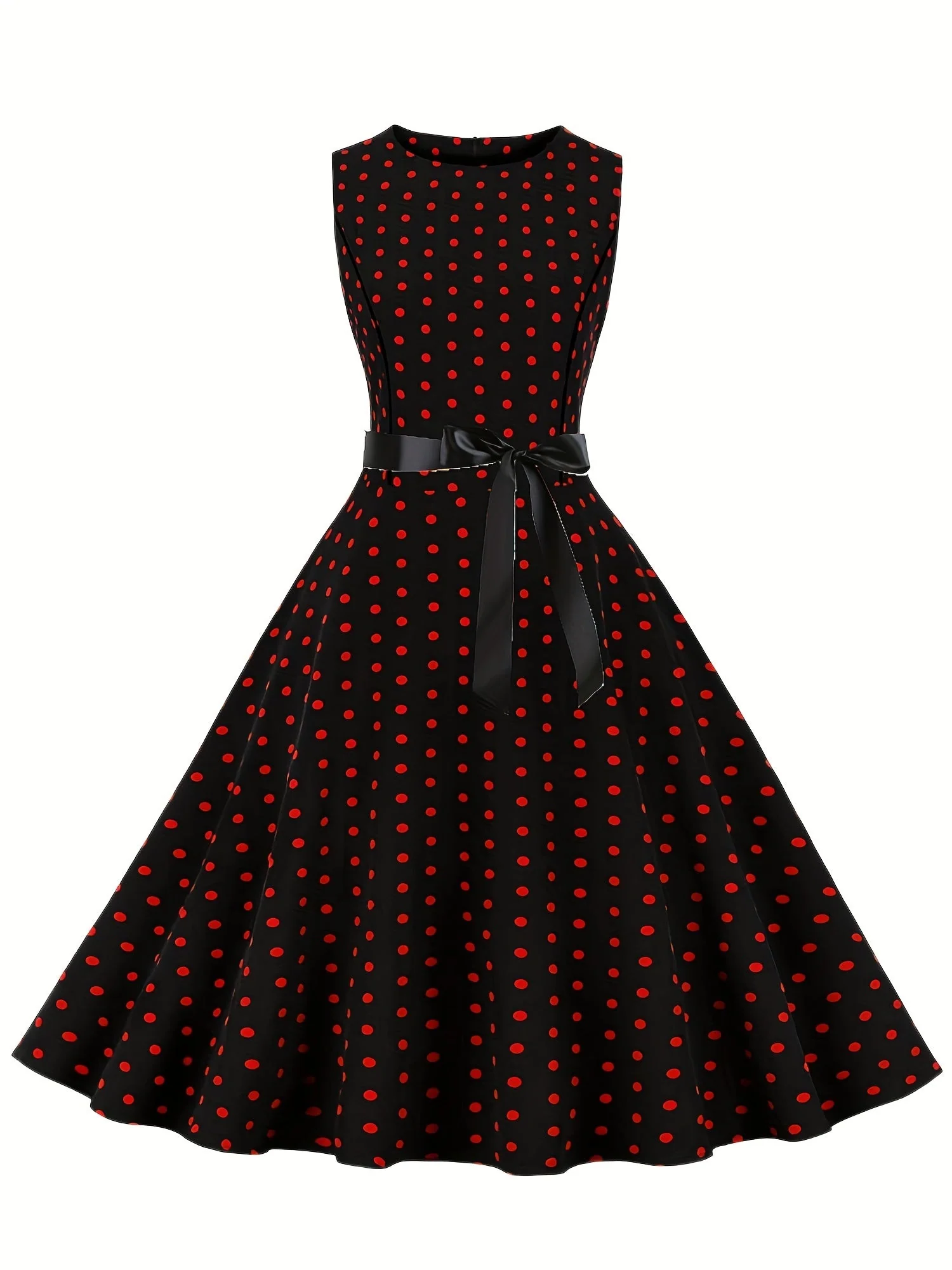 Robe vintage à pois sans manches pour femme, style rétro évasé, idéale pour l'été et les occasions spéciales - Image 6