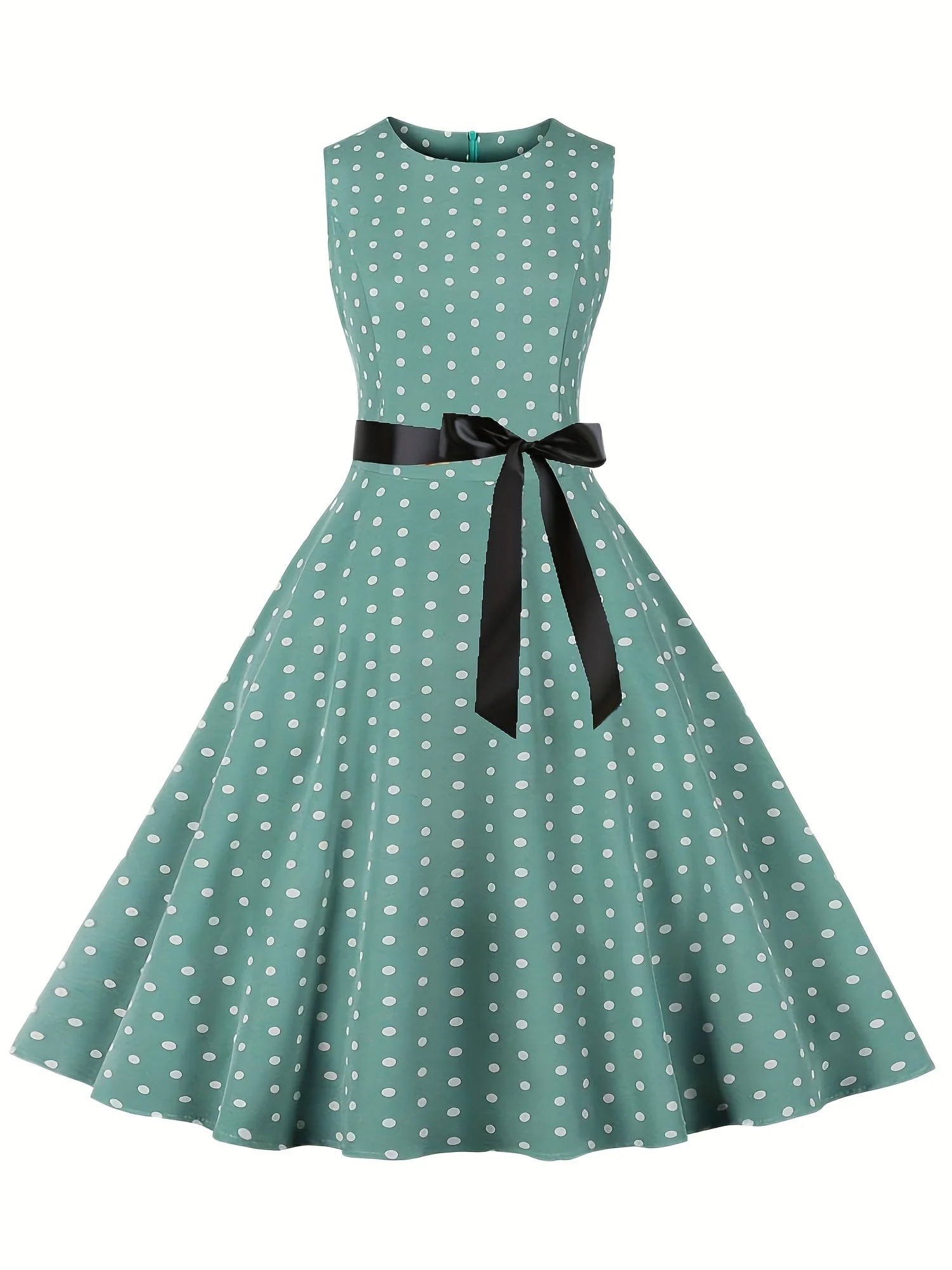 Robe vintage à pois sans manches pour femme, style rétro évasé, idéale pour l'été et les occasions spéciales - Image 7