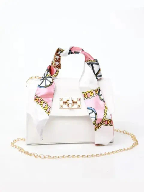 Sac à main femme élégant avec bandoulière chaîne et poignée foulard – Accessoire chic pour toutes occasions - Image 3