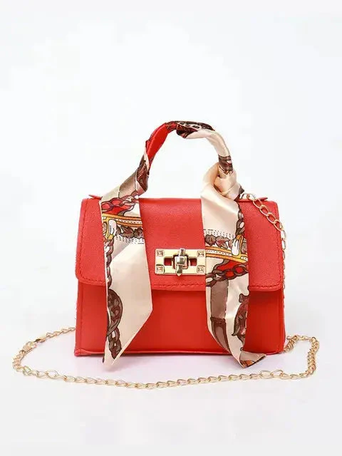 Sac à main femme élégant avec bandoulière chaîne et poignée foulard – Accessoire chic pour toutes occasions - Image 4