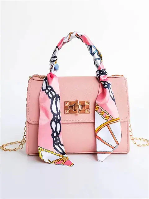 Sac à main femme élégant avec bandoulière chaîne et poignée foulard – Accessoire chic pour toutes occasions - Image 6
