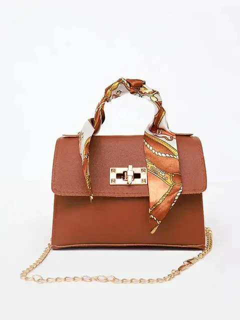 Sac à main femme élégant avec bandoulière chaîne et poignée foulard – Accessoire chic pour toutes occasions - Image 8