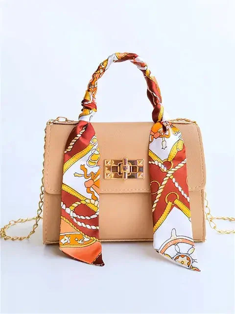 Sac à main femme élégant avec bandoulière chaîne et poignée foulard – Accessoire chic pour toutes occasions - Image 9