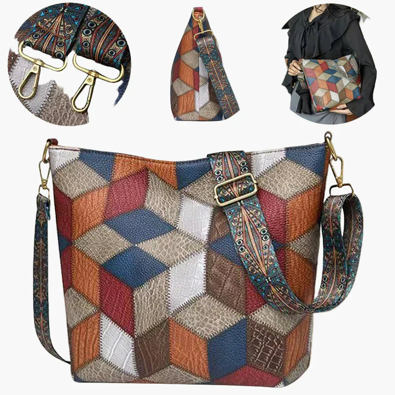Sac à bandoulière patchwork pour femme - Style bohème chic et pratique au quotidien - Image 11