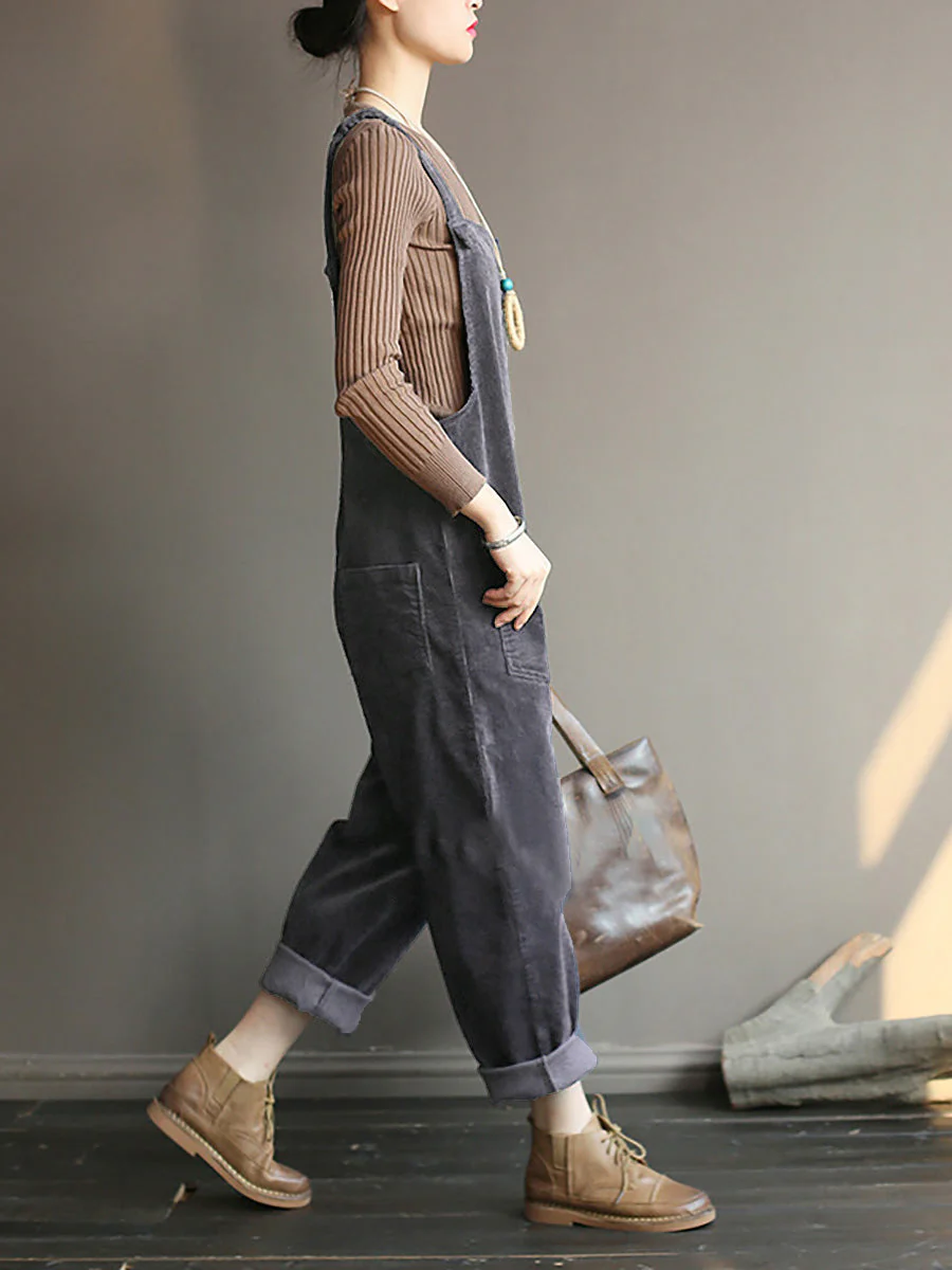 Salopette ample style rétro décontracté pour femme, avec poches, mode automne-hiver - Image 11