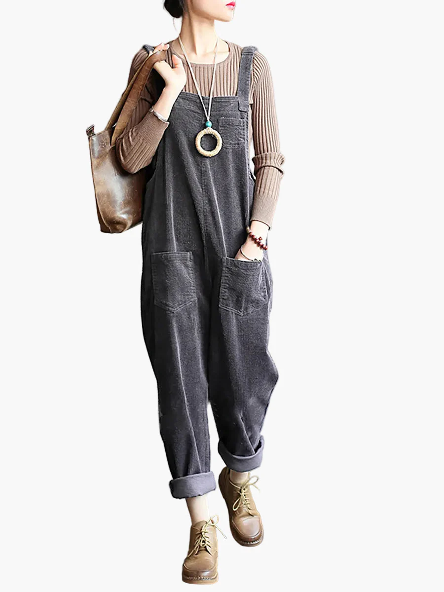 Salopette ample style rétro décontracté pour femme, avec poches, mode automne-hiver - Image 3