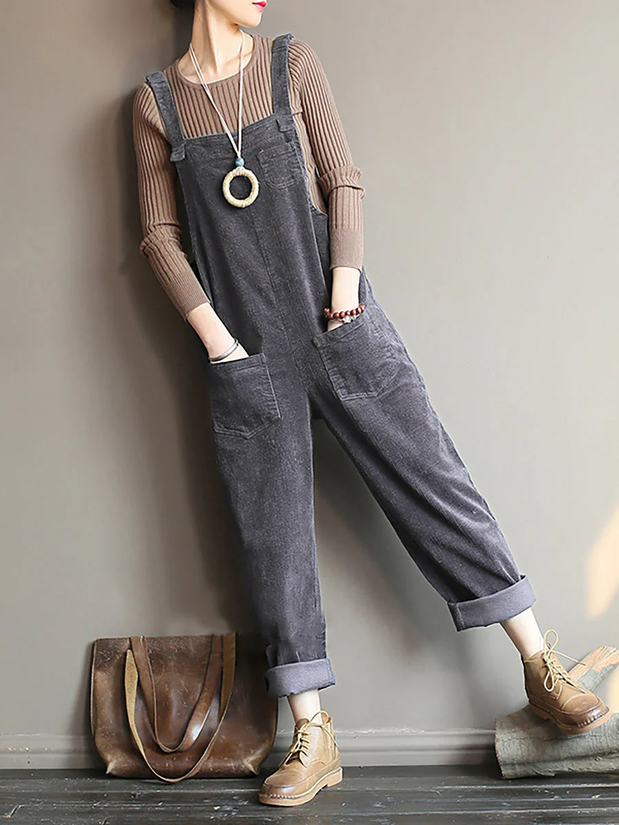Salopette ample style rétro décontracté pour femme, avec poches, mode automne-hiver - Image 4
