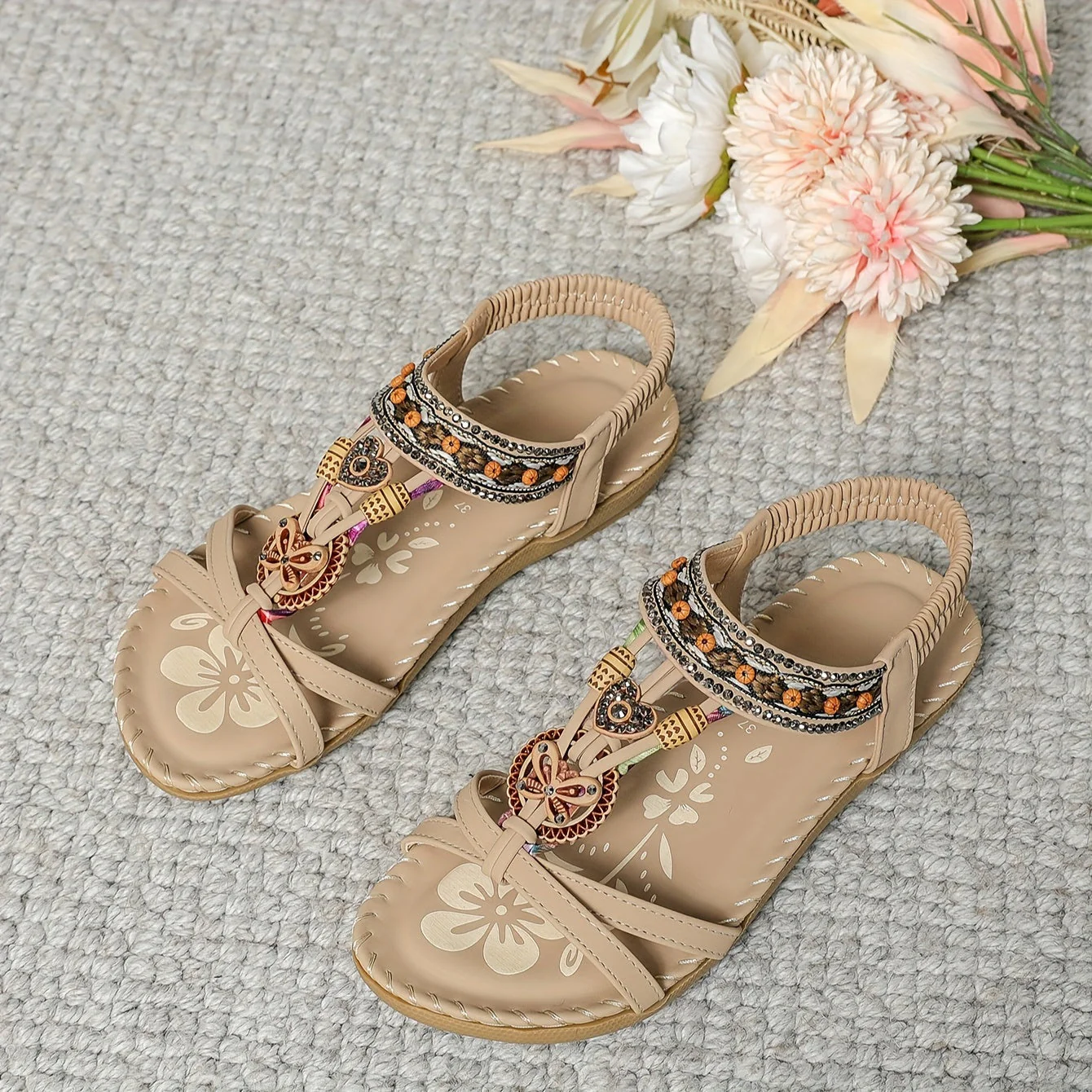 Sandales bohèmes femme à enfiler avec ornements et bride cheville - Style décontracté chic - Image 13
