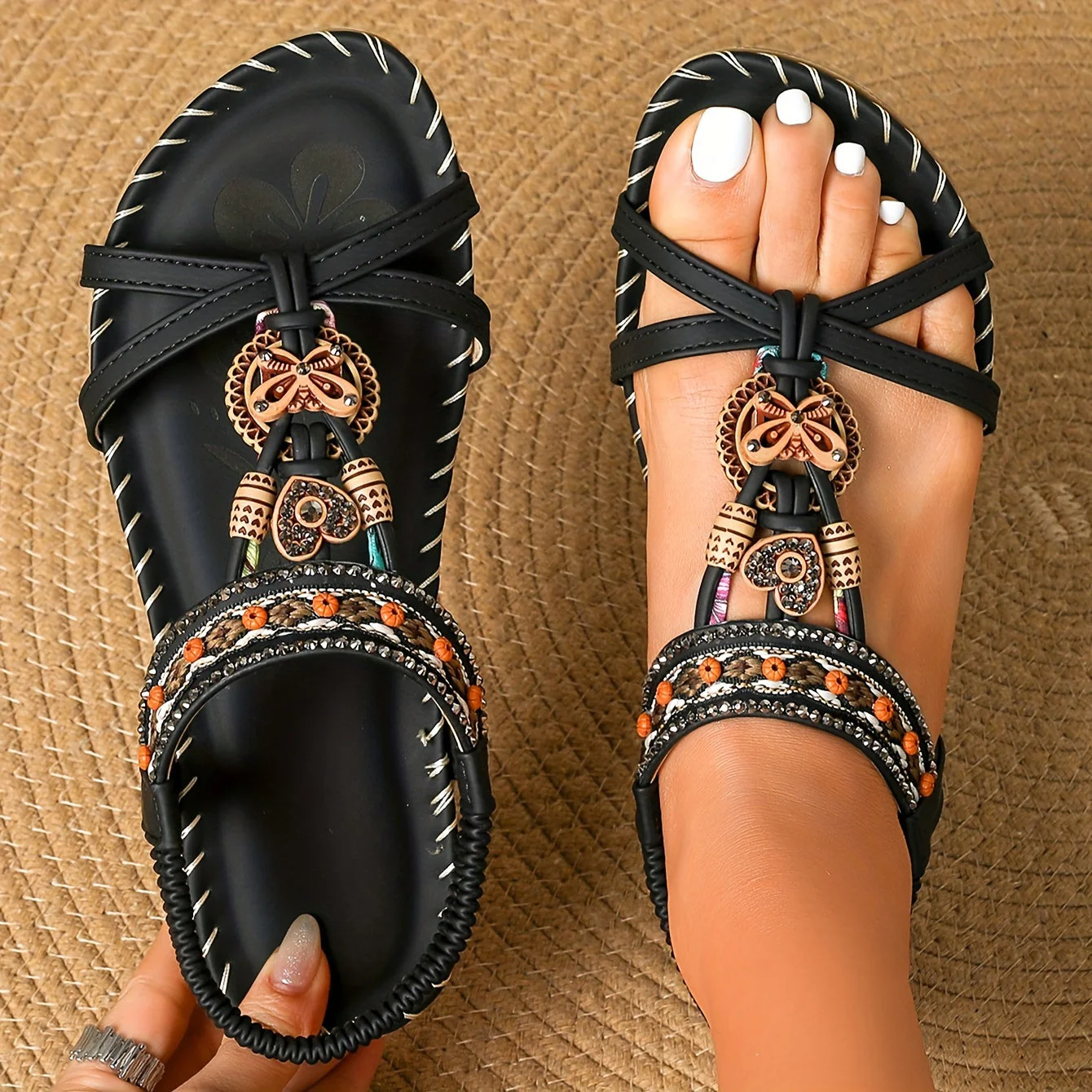 Sandales bohèmes femme à enfiler avec ornements et bride cheville - Style décontracté chic - Image 17