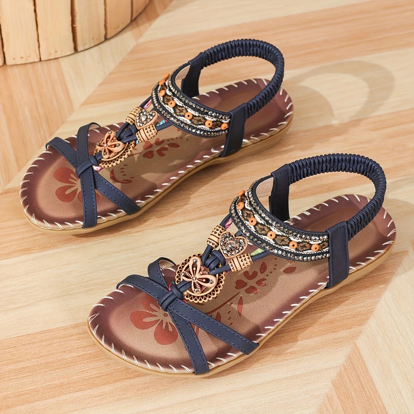 Sandales bohèmes femme à enfiler avec ornements et bride cheville - Style décontracté chic - Image 18