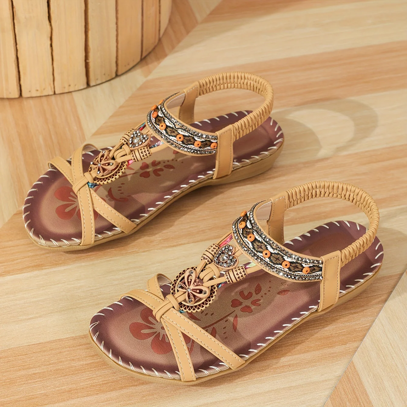 Sandales bohèmes femme à enfiler avec ornements et bride cheville - Style décontracté chic - Image 19