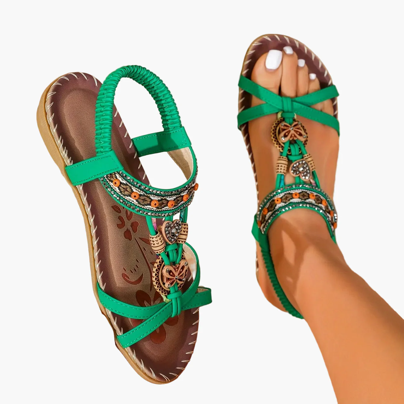 Sandales bohèmes femme à enfiler avec ornements et bride cheville - Style décontracté chic - Image 37
