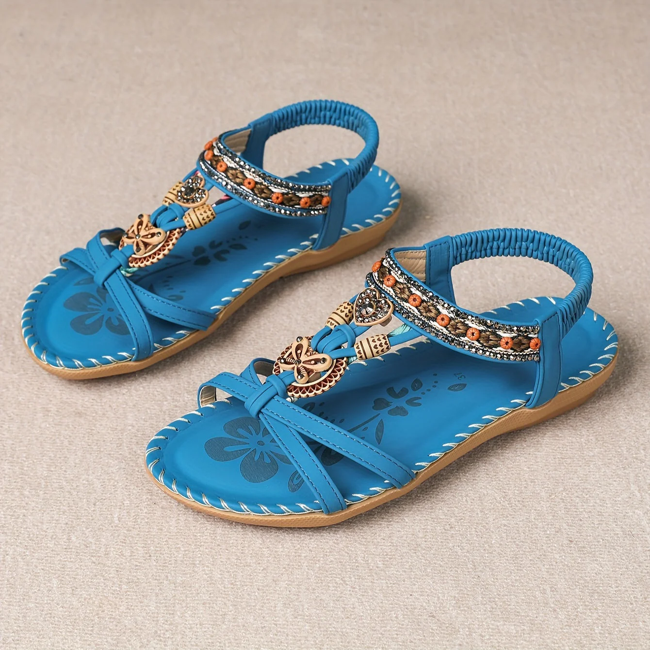 Sandales bohèmes femme à enfiler avec ornements et bride cheville - Style décontracté chic - Image 4