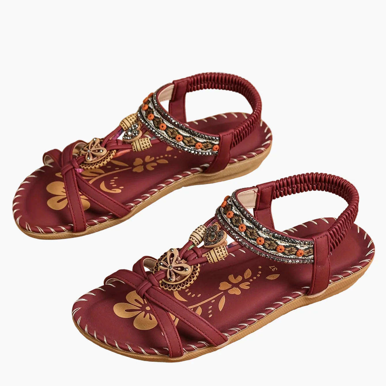 Sandales bohèmes femme à enfiler avec ornements et bride cheville - Style décontracté chic - Image 41