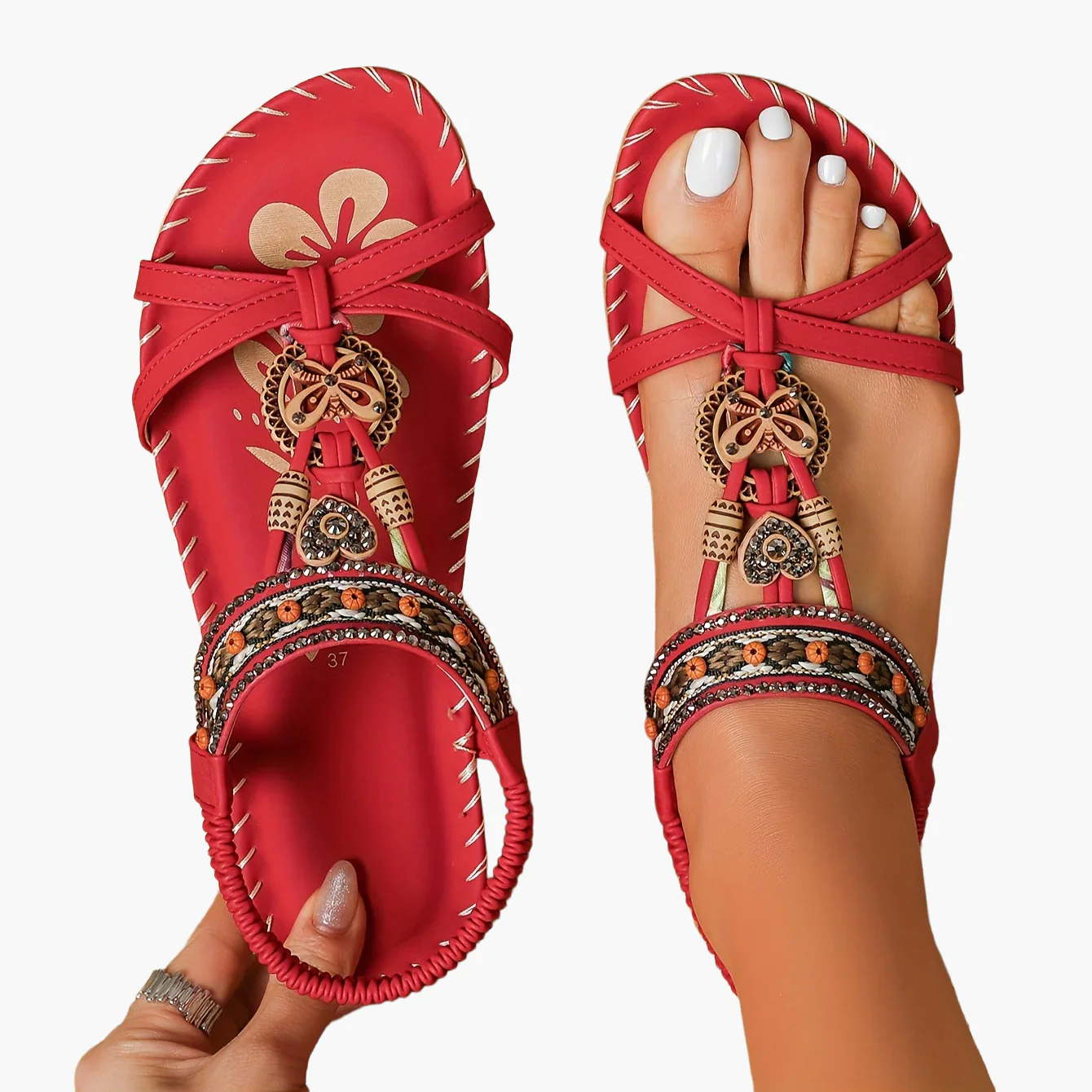 Sandales bohèmes femme à enfiler avec ornements et bride cheville - Style décontracté chic - Image 42