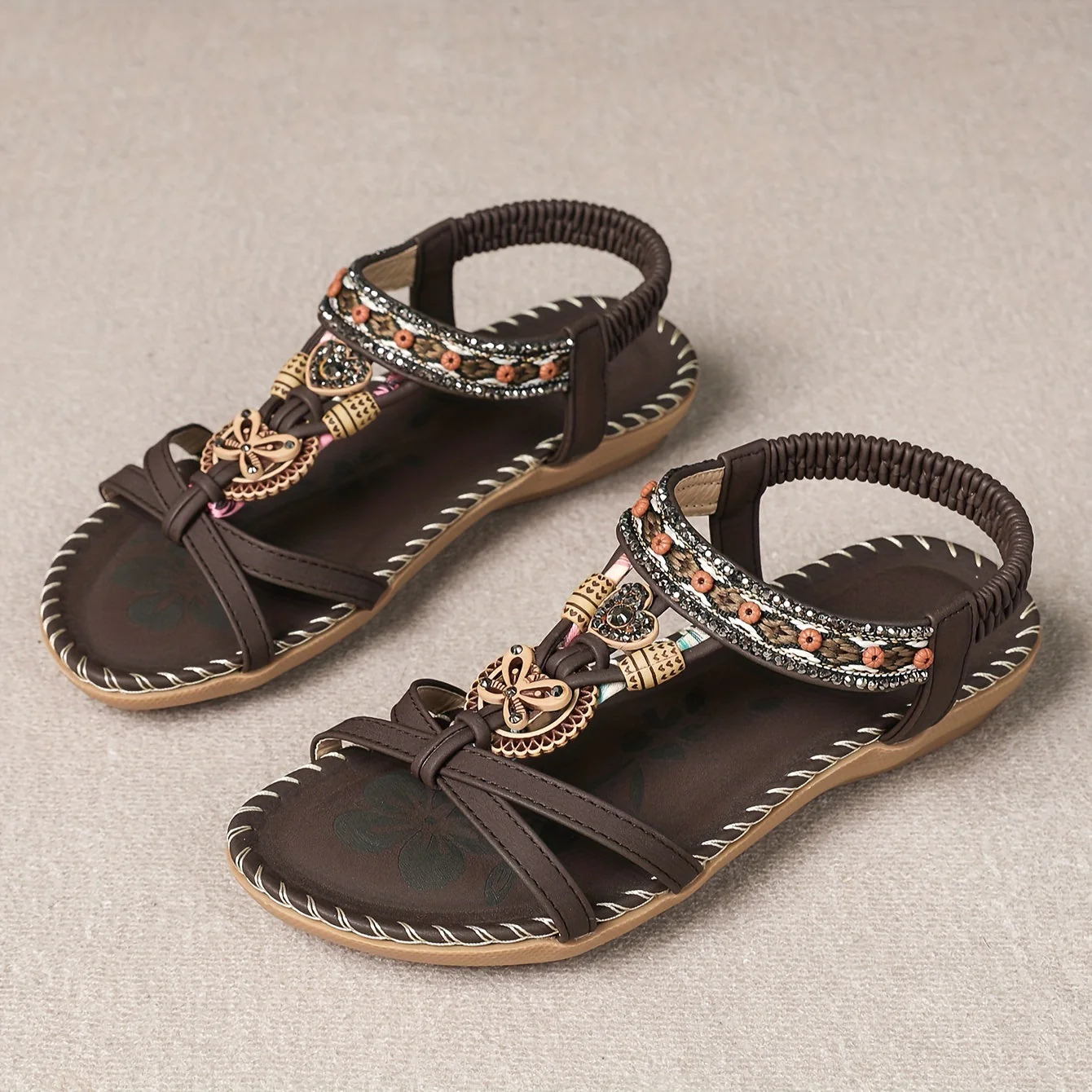Sandales bohèmes femme à enfiler avec ornements et bride cheville - Style décontracté chic - Image 6