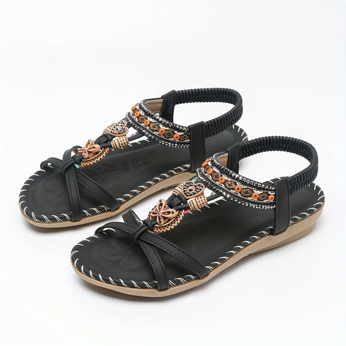 Sandales bohèmes femme à enfiler avec ornements et bride cheville - Style décontracté chic - Image 8
