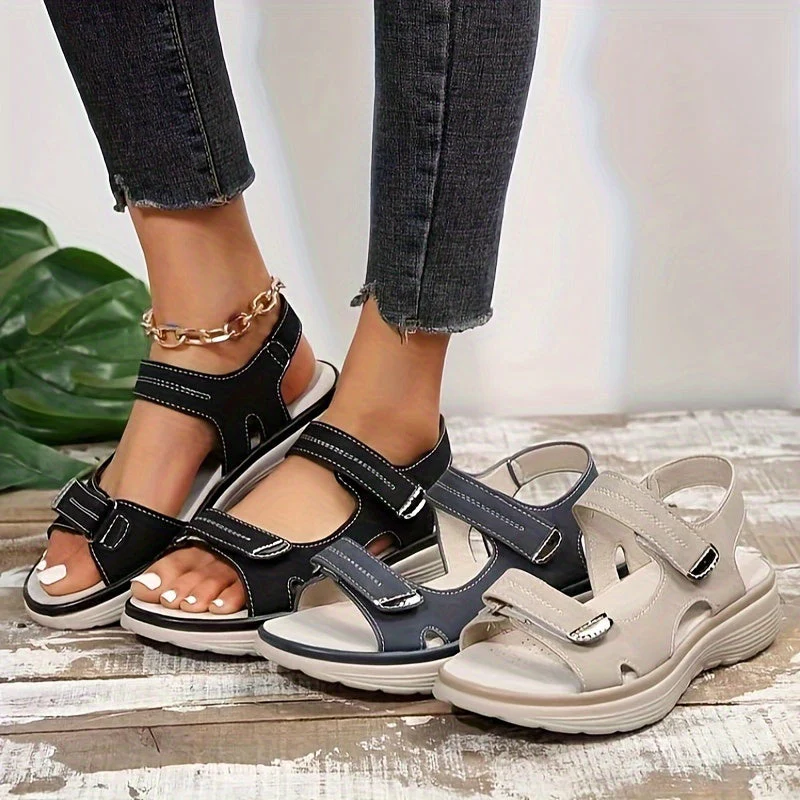 Sandales compensées confort pour femme à scratch, style décontracté et marche estivale - Image 5