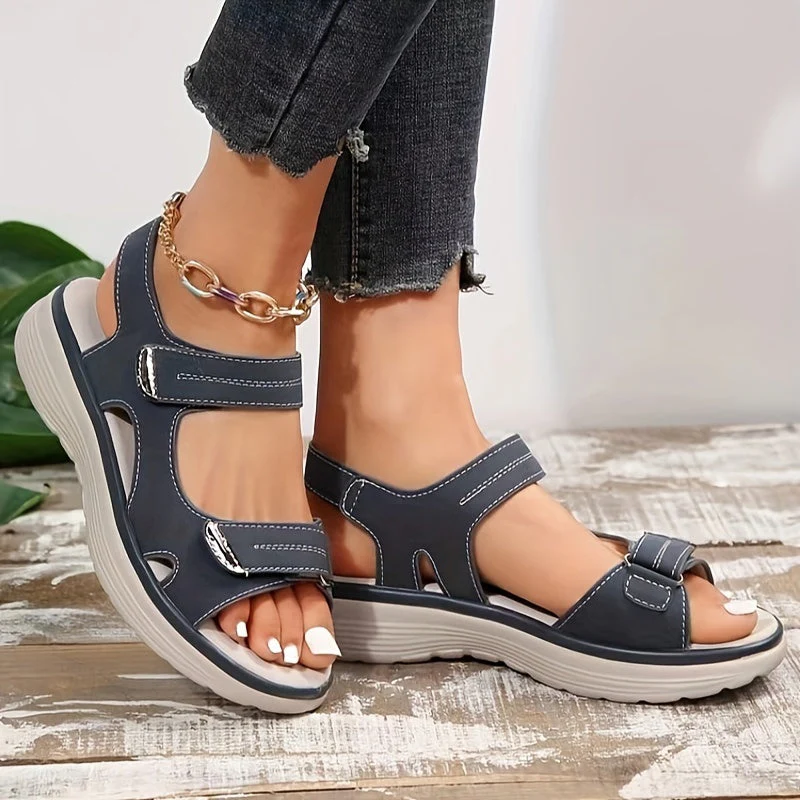 Sandales compensées confort pour femme à scratch, style décontracté et marche estivale - Image 8