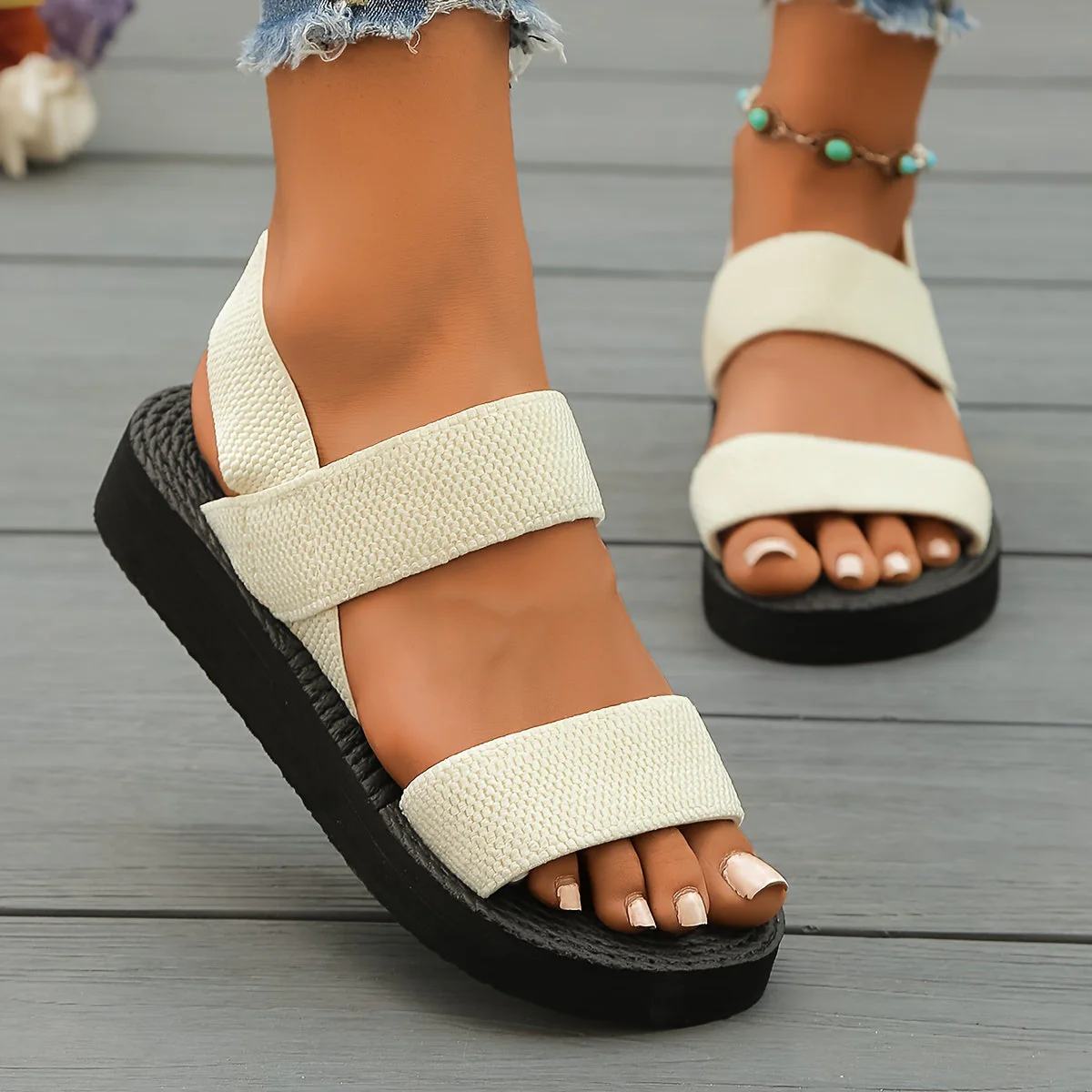 Sandales compensées décontractées pour femme à enfiler – Style estival et confortable - Image 5