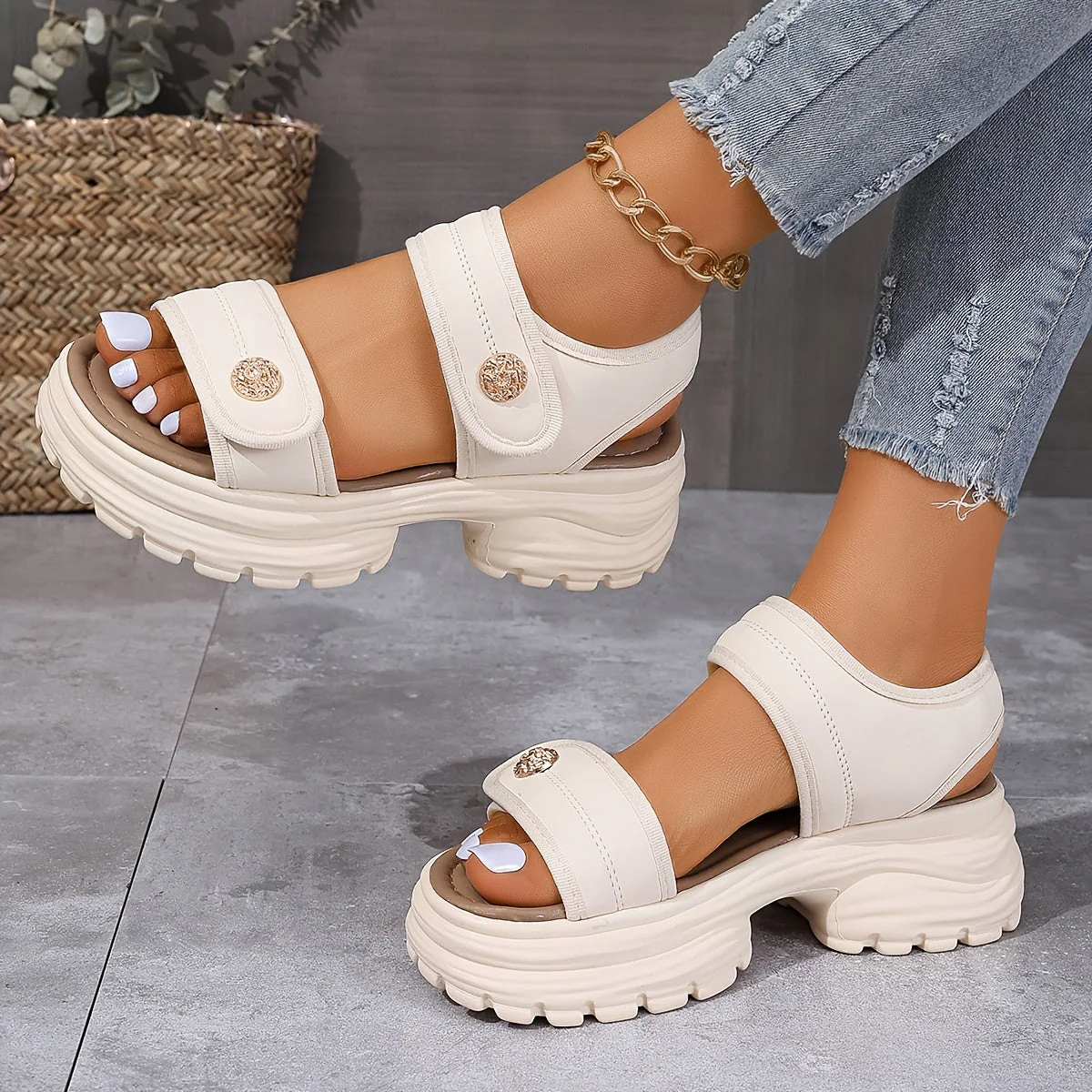 Sandales compensées élégantes pour femme à scratch – Style urbain décontracté - Image 2