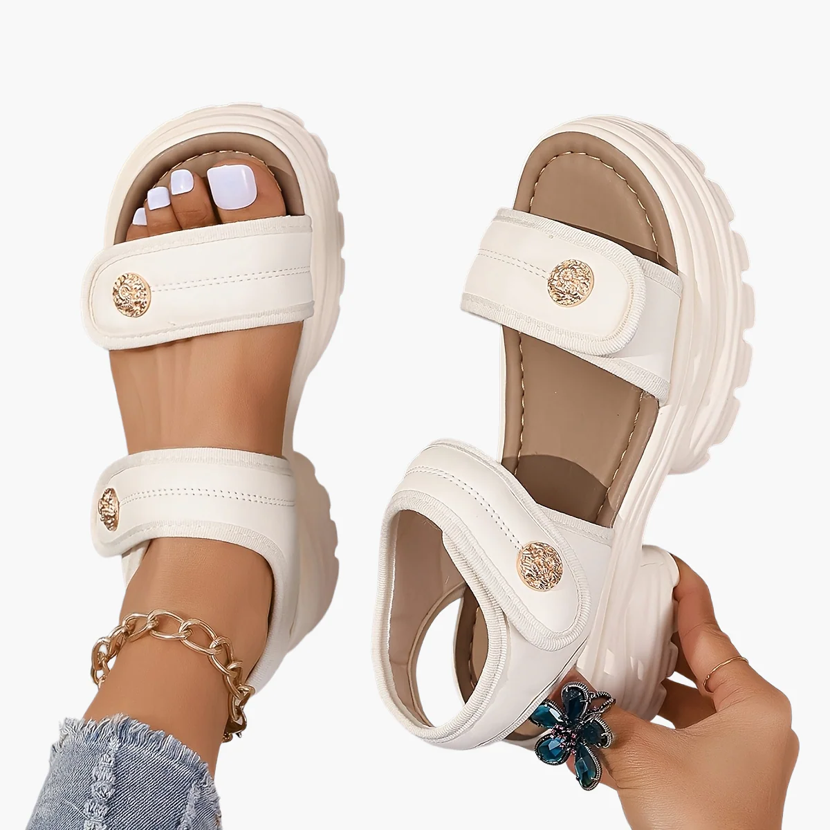 Sandales compensées élégantes pour femme à scratch – Style urbain décontracté - Image 8