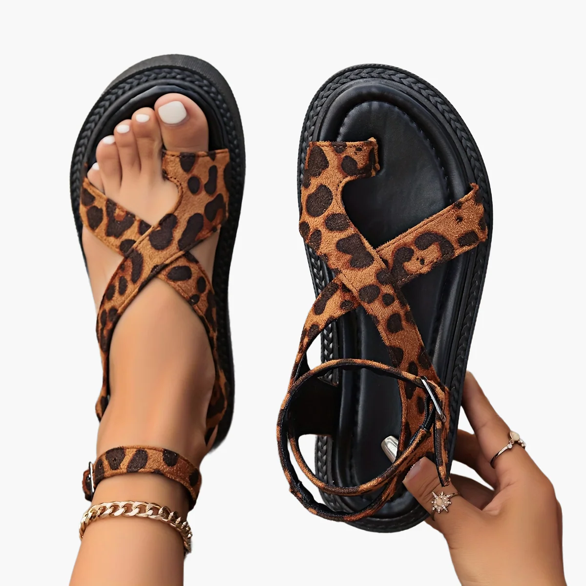 Sandales compensées à imprimé léopard pour femme - Style mode, plateforme confortable, parfaites pour l'été - Image 11
