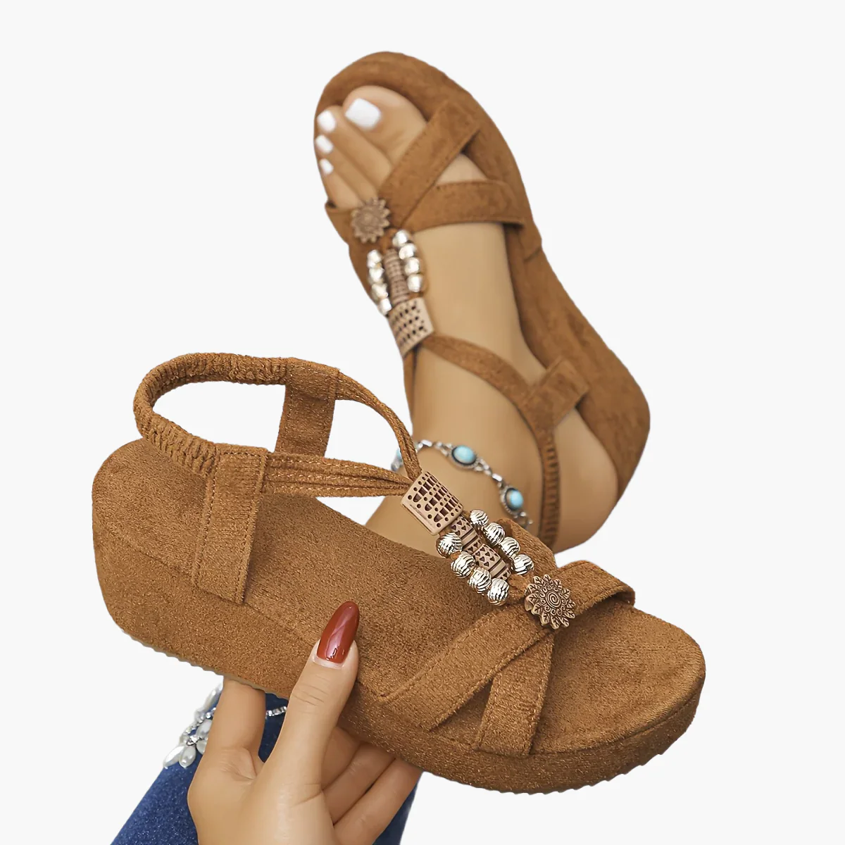 Sandales compensées style vintage pour femme – T-strap plateforme élégante pour le printemps et l'été - Image 13