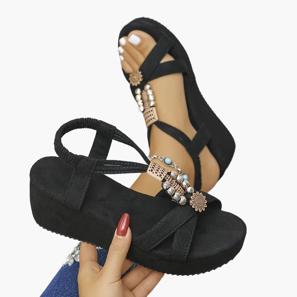 Sandales compensées style vintage pour femme – T-strap plateforme élégante pour le printemps et l'été - Image 14