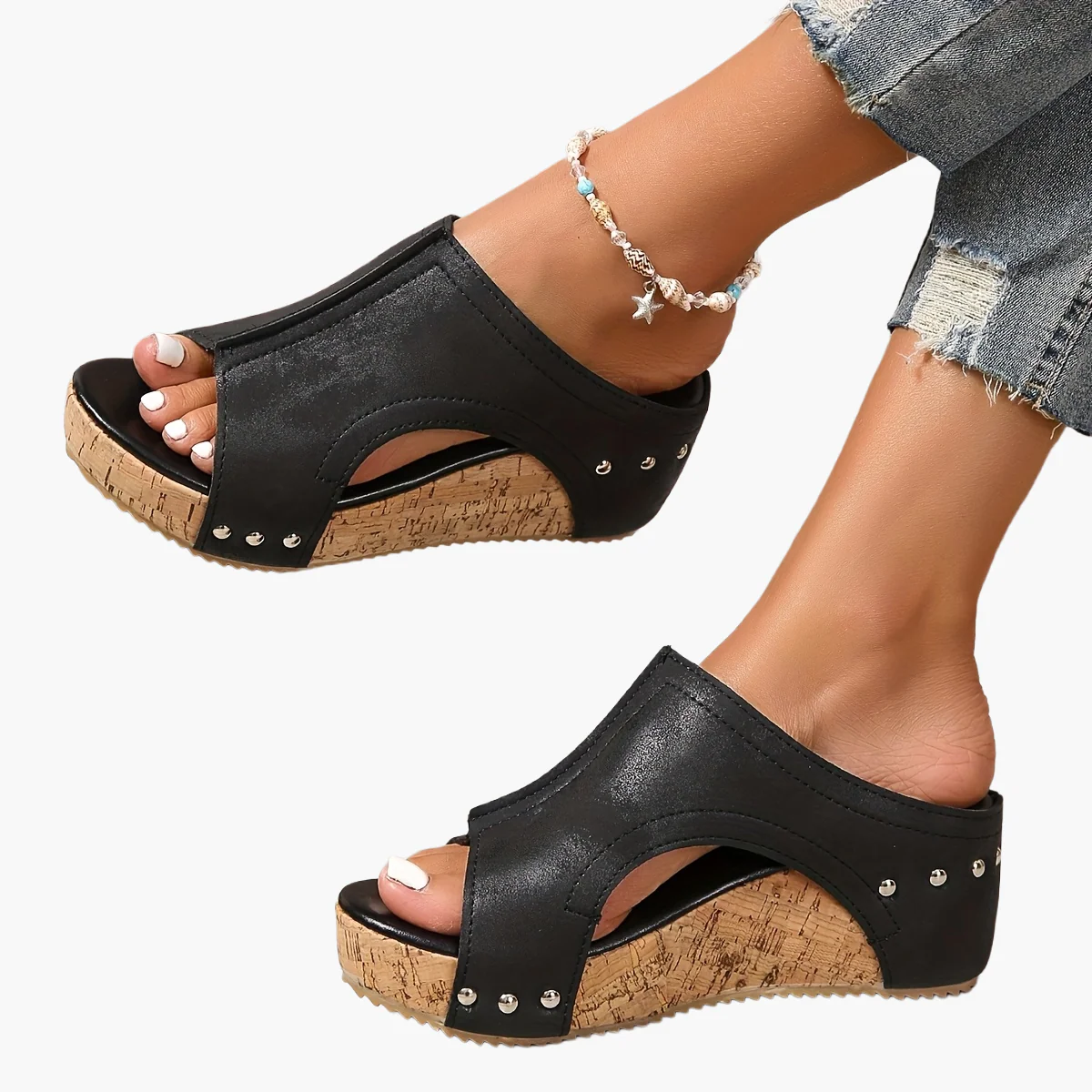 Sandales compensées vintage pour femme à enfiler – Style décontracté été, bout ouvert - Image 11