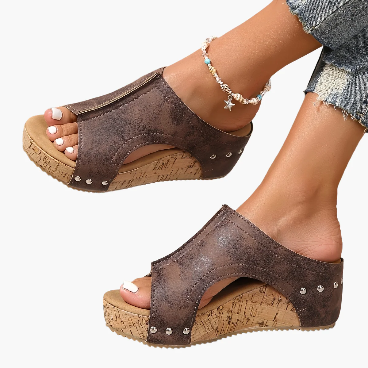 Sandales compensées vintage pour femme à enfiler – Style décontracté été, bout ouvert - Image 12